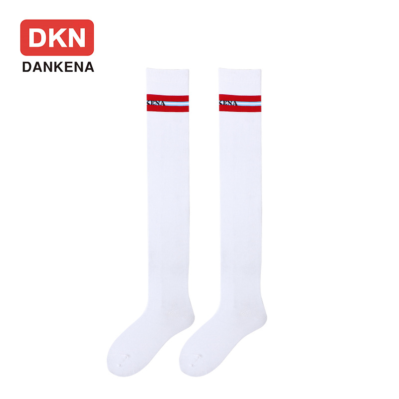 DANKENA Over Knee Socks Classic Black White Striped Letters Long Stockings Cotton Stockings Thigh High Socks